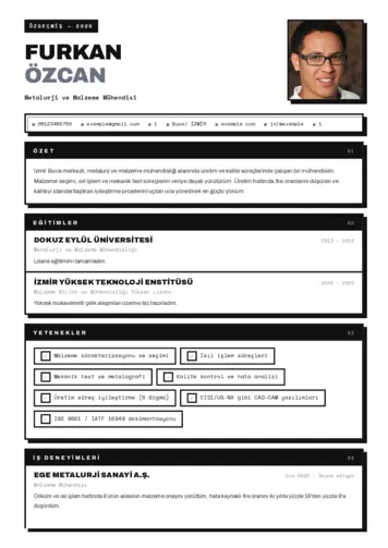 Metalürji Ve Malzeme Mühendisliği Cv Örnekleri cv indir